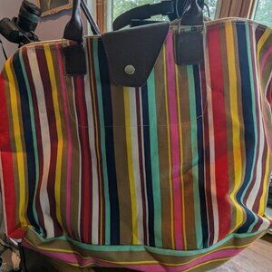 Multi Colored Vertical Stripes Zipped Top Tote